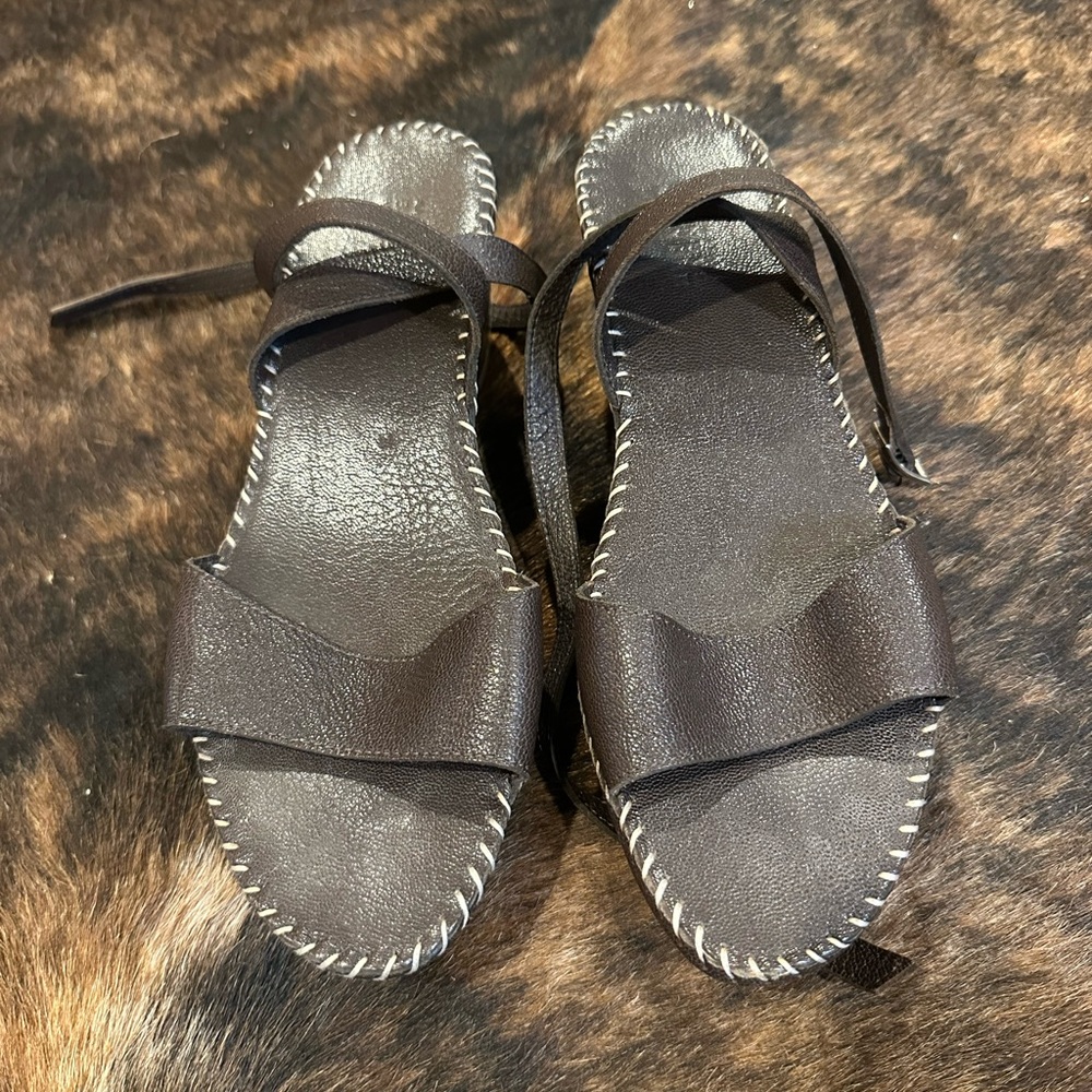 Barneys New York Brown Leather Sandals Minimalist Design